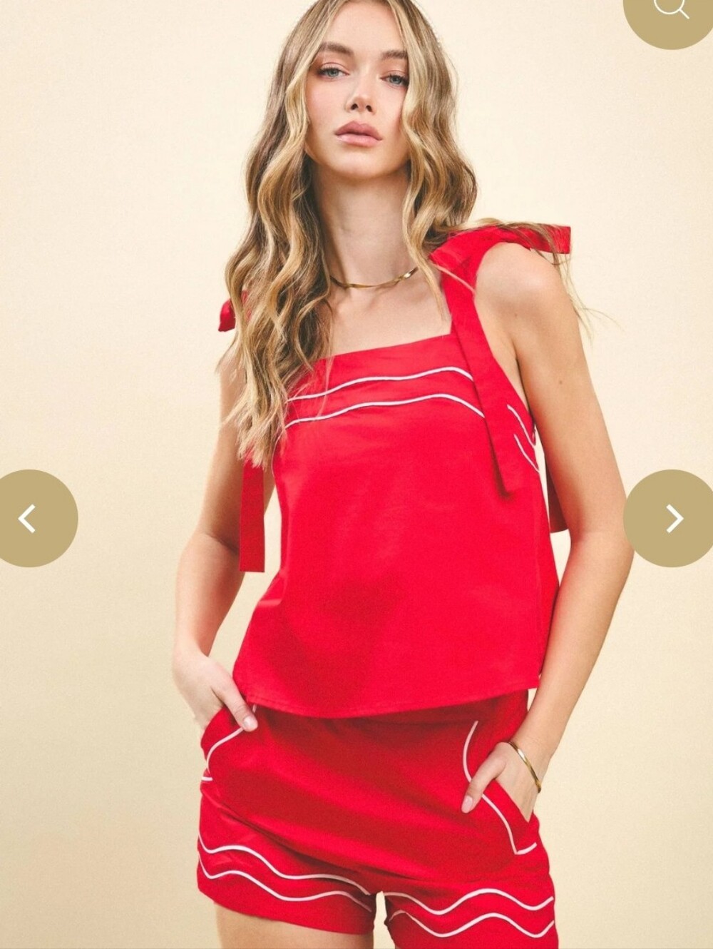 TCEC Bright Red Camisole with White Piping and Tie Straps Sz L